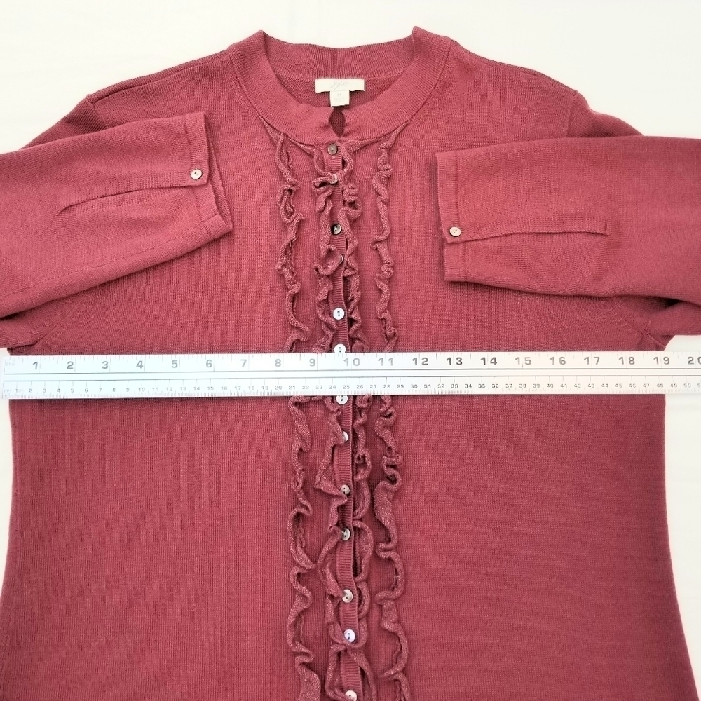 J. Jill Cherry Ruffled Buttondown Cardigan Sweater, Medium Petite - Picture 5 of 9